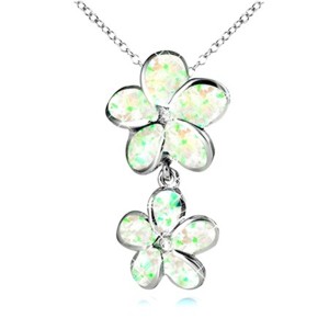 White Opal Sterling Silver Double Flower Pendant